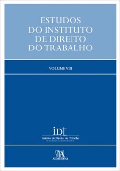 Capa do livro intitulado «Estudos do Instituto de Direito do Trabalho, Volume VIII», com fundo azul e texto branco.